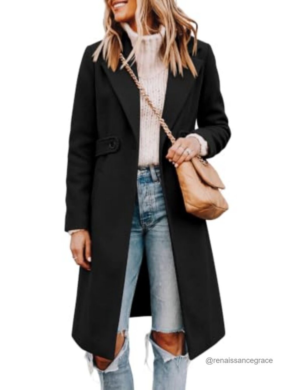 Women's Double Breasted Belted Trench Coat Long Sleeve Polyester